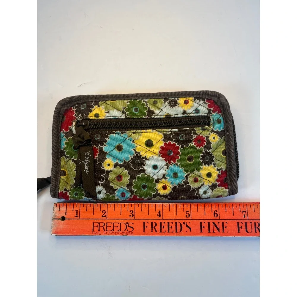 Thirty-One Floral Quilted Zip Around Wallet Organizer Brown Multi Color Retired